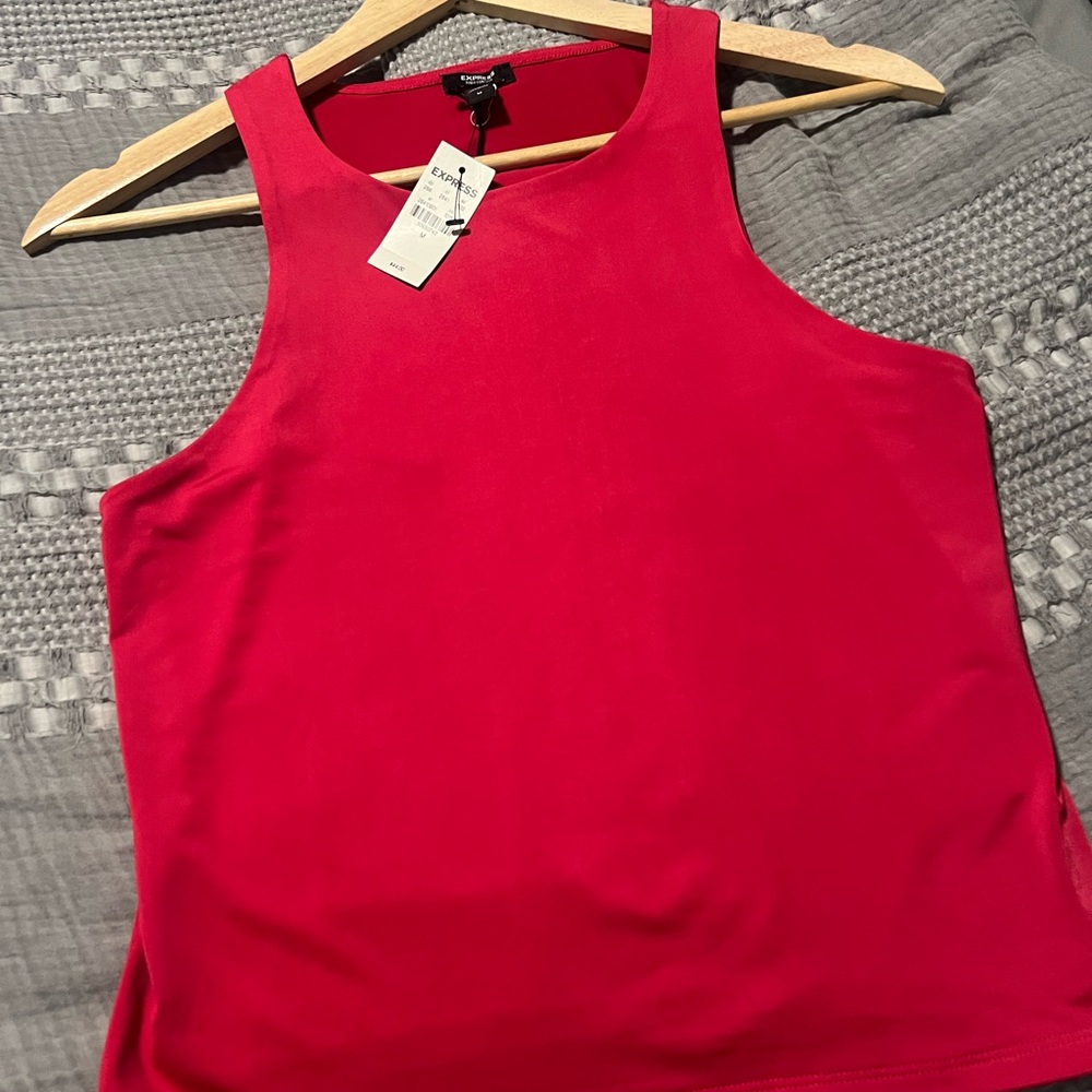 Express Red Fitted Sleeveless Crop Top